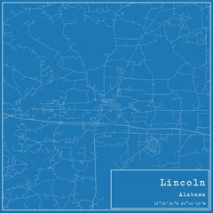 Blueprint US city map of Lincoln, Alabama.