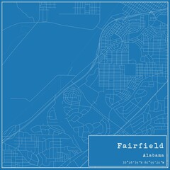 Blueprint US city map of Fairfield, Alabama.