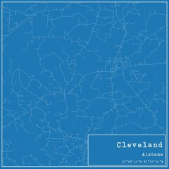 Blueprint US city map of Cleveland, Alabama.