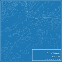 Blueprint US city map of Chelsea, Alabama.