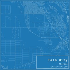 Blueprint US city map of Palm City, Florida.