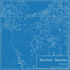 Blueprint US city map of Winter Garden, Florida.