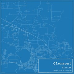 Blueprint US city map of Clermont, Florida.