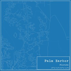 Blueprint US city map of Palm Harbor, Florida.