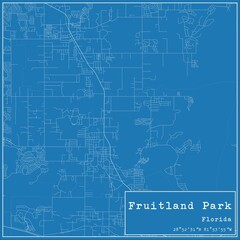 Blueprint US city map of Fruitland Park, Florida.
