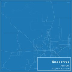 Blueprint US city map of Mascotte, Florida.