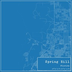 Blueprint US city map of Spring Hill, Florida.