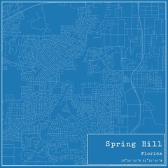 Blueprint US city map of Spring Hill, Florida.