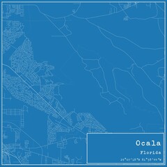 Blueprint US city map of Ocala, Florida.