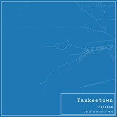 Blueprint US city map of Yankeetown, Florida.