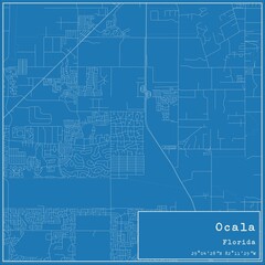 Blueprint US city map of Ocala, Florida.