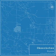 Blueprint US city map of Okeechobee, Florida.