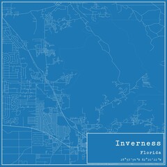 Blueprint US city map of Inverness, Florida.