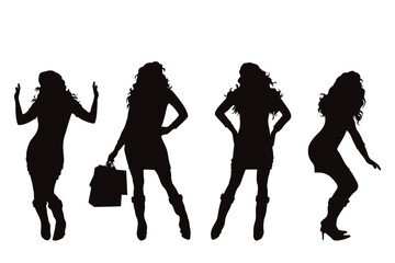 Set of vector silhouettes of women on white background.