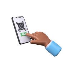 Payment by qr code from mobile phone, 3d style.