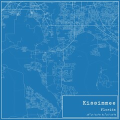 Blueprint US city map of Kissimmee, Florida.