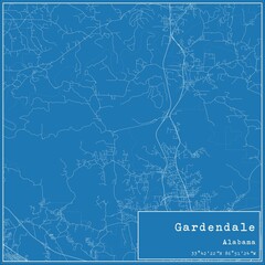 Blueprint US city map of Gardendale, Alabama.