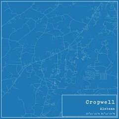 Blueprint US city map of Cropwell, Alabama.