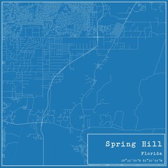 Blueprint US city map of Spring Hill, Florida.
