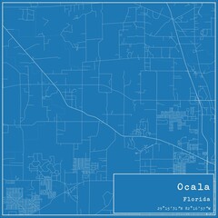 Blueprint US city map of Ocala, Florida.