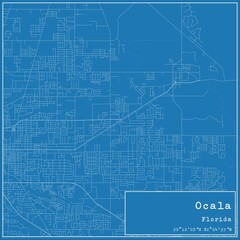 Blueprint US city map of Ocala, Florida.
