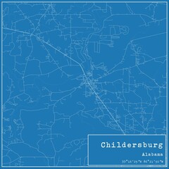 Blueprint US city map of Childersburg, Alabama.