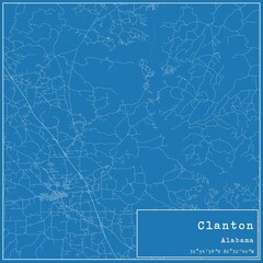 Blueprint US city map of Clanton, Alabama.