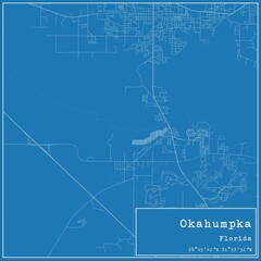 Blueprint US city map of Okahumpka, Florida.
