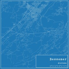 Blueprint US city map of Bessemer, Alabama.