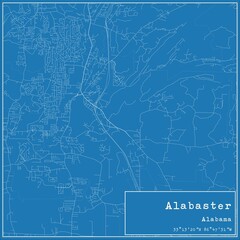 Blueprint US city map of Alabaster, Alabama.