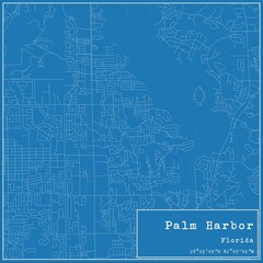 Blueprint US city map of Palm Harbor, Florida.