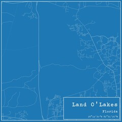 Blueprint US city map of Land O'Lakes, Florida.