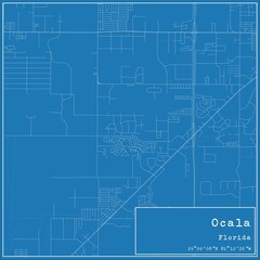 Blueprint US city map of Ocala, Florida.
