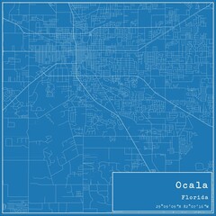 Blueprint US city map of Ocala, Florida.