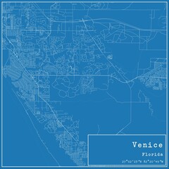 Blueprint US city map of Venice, Florida.