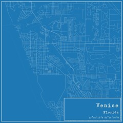 Blueprint US city map of Venice, Florida.