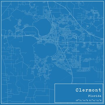Blueprint US city map of Clermont, Florida.
