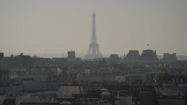 Paris, France - The Tour Eiffel Tower La dame de fer seen from Centre Pompidou