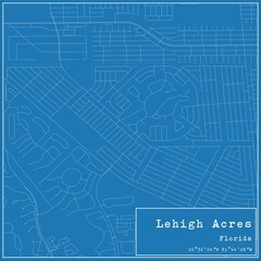 Blueprint US city map of Lehigh Acres, Florida.