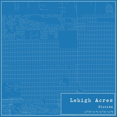 Blueprint US city map of Lehigh Acres, Florida.