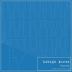Blueprint US city map of Lehigh Acres, Florida.
