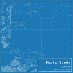 Blueprint US city map of Punta Gorda, Florida.