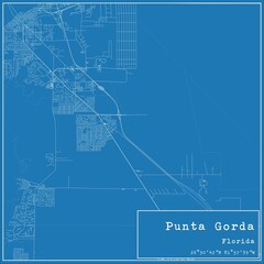 Blueprint US city map of Punta Gorda, Florida.