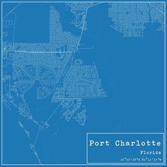 Blueprint US city map of Port Charlotte, Florida.
