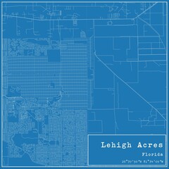 Blueprint US city map of Lehigh Acres, Florida.