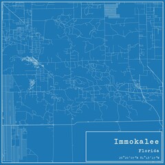 Fototapeta premium Blueprint US city map of Immokalee, Florida.