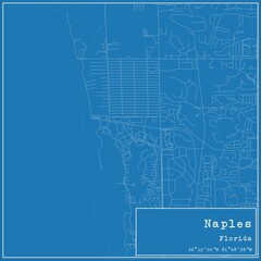 Blueprint US city map of Naples, Florida.