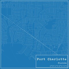 Blueprint US city map of Port Charlotte, Florida.
