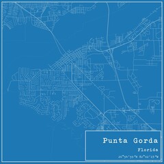 Naklejka premium Blueprint US city map of Punta Gorda, Florida.