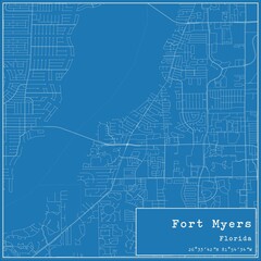 Blueprint US city map of Fort Myers, Florida.
